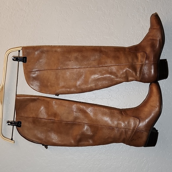 I.N.C. Beverly  Long Distressed Leather Back Zip Tall Boots 7.5M brown - Picture 1 of 17
